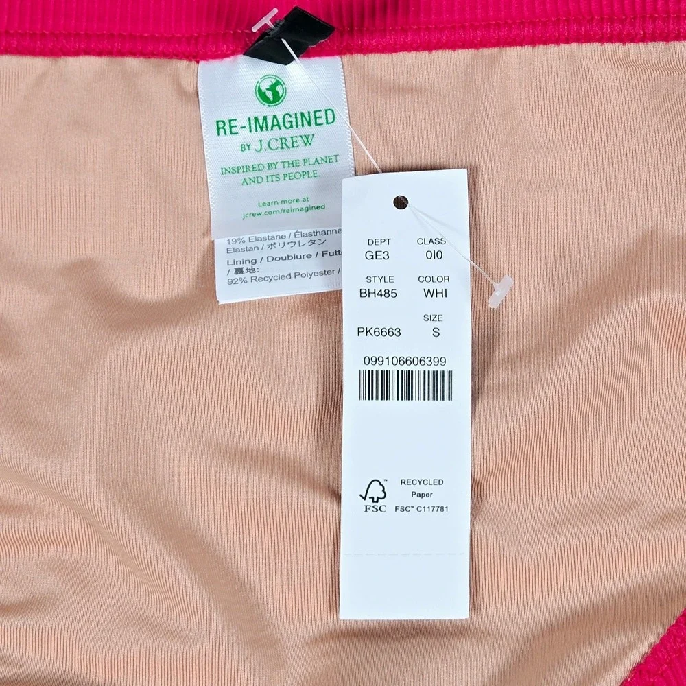 J. Crew Ribbed-trim hipster full-coverage bikini bottom in Wild‎ Hibiscus S NWT